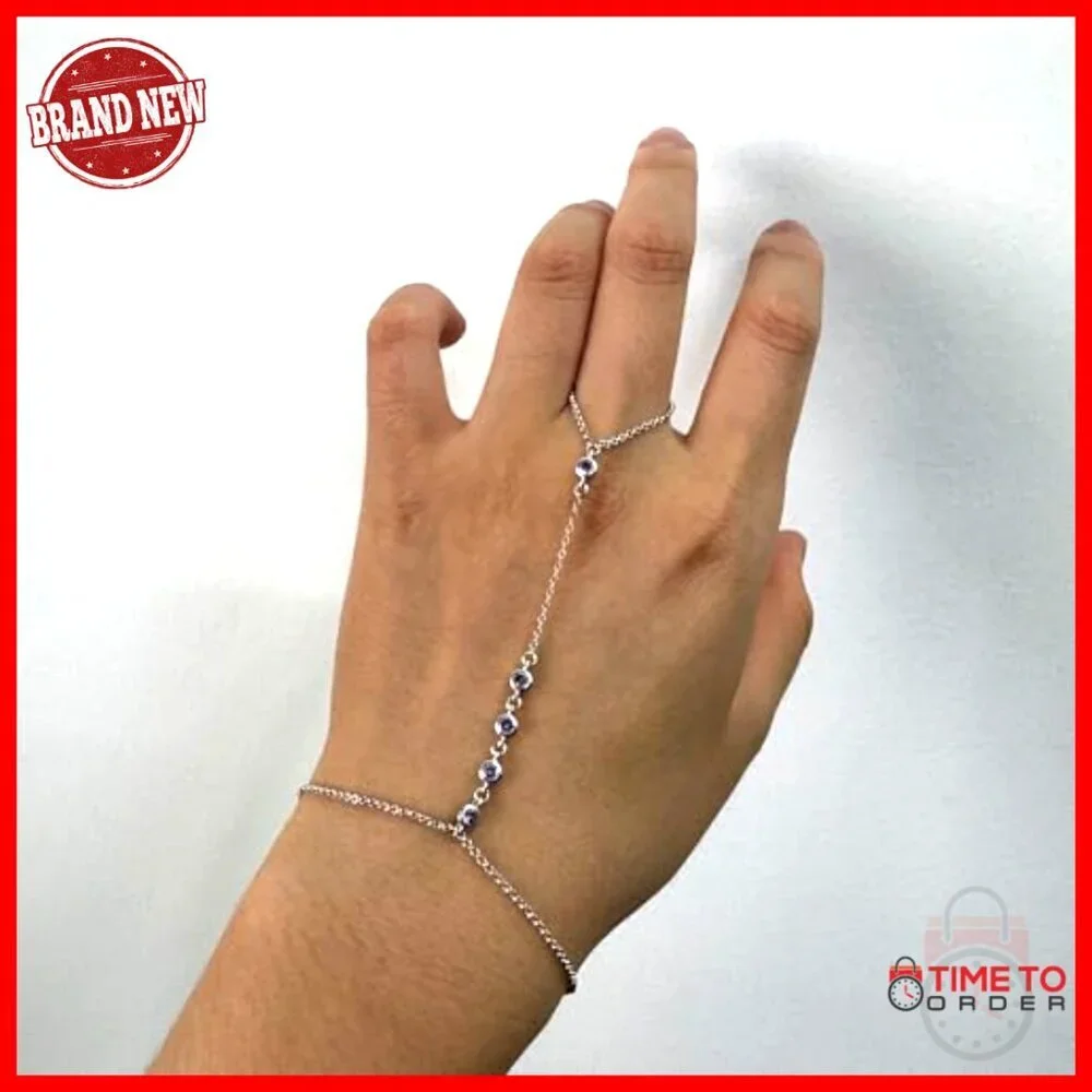 Sterling Silver Adjustable Finger Ring Bracelet Hand Chain Elegant Boho - Picture 2 of 7